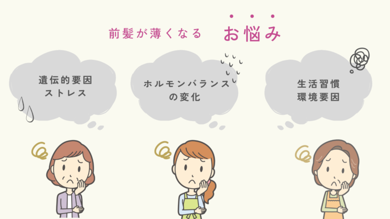 前髪が薄くなる原因　1.遺伝的要因　2.ストレス　3.ホルモンバランスの変化　4.生活習慣　5.環境要因